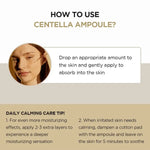 Instructions for using Centella Glow Serum, including tips for calming irritated skin and enhancing moisturizing effects.