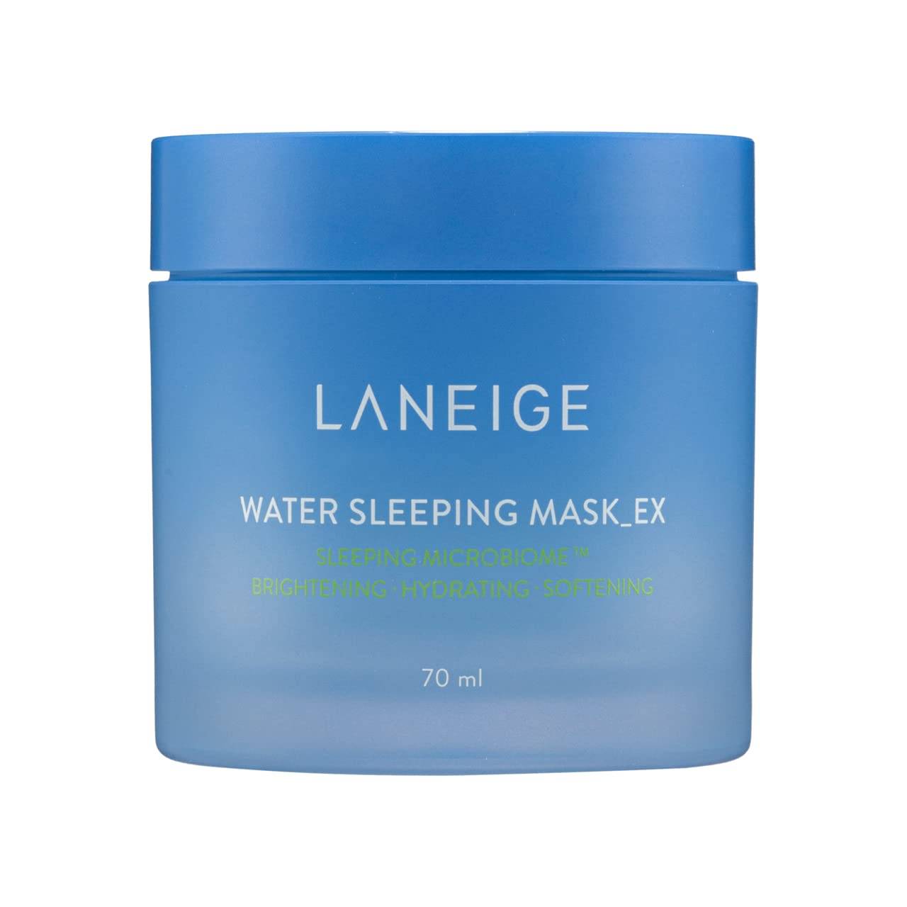 LANEIGE Water Sleeping Mask EX in a blue 70ml jar, designed for overnight hydration, brightening, and softening skin.