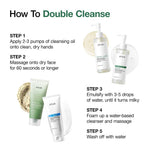 Step-by-step guide to double cleansing using Heartleaf Glow Cleansing Oil and water-based cleanser for effective skin care.